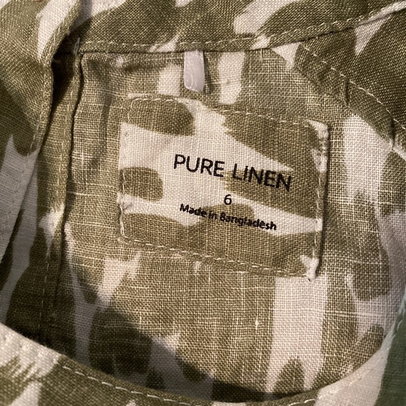 Pure Linen Sage/Cream Print 100% Linen Short Sleeve Shirt Size 6 - Picture 6 of 6